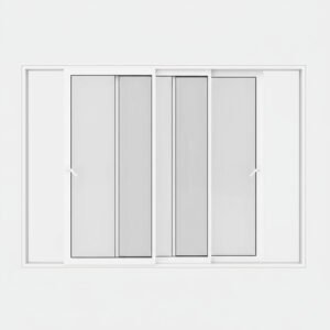 Baie vitrée coulissante PVC 3 vantaux – 3 rails ouverte Baie vitrée coulissante PVC 3 vantaux – 3 rails ouverte