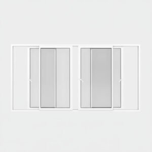 Baie vitrée coulissante PVC 4 vantaux – 2 rails ouverte Baie vitrée coulissante PVC 4 vantaux – 2 rails ouverte