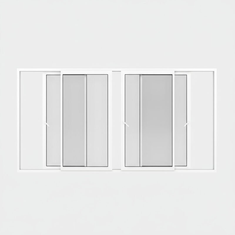 Baie vitrée coulissante PVC 4 vantaux – 2 rails ouverte Baie vitrée coulissante PVC 4 vantaux – 2 rails ouverte