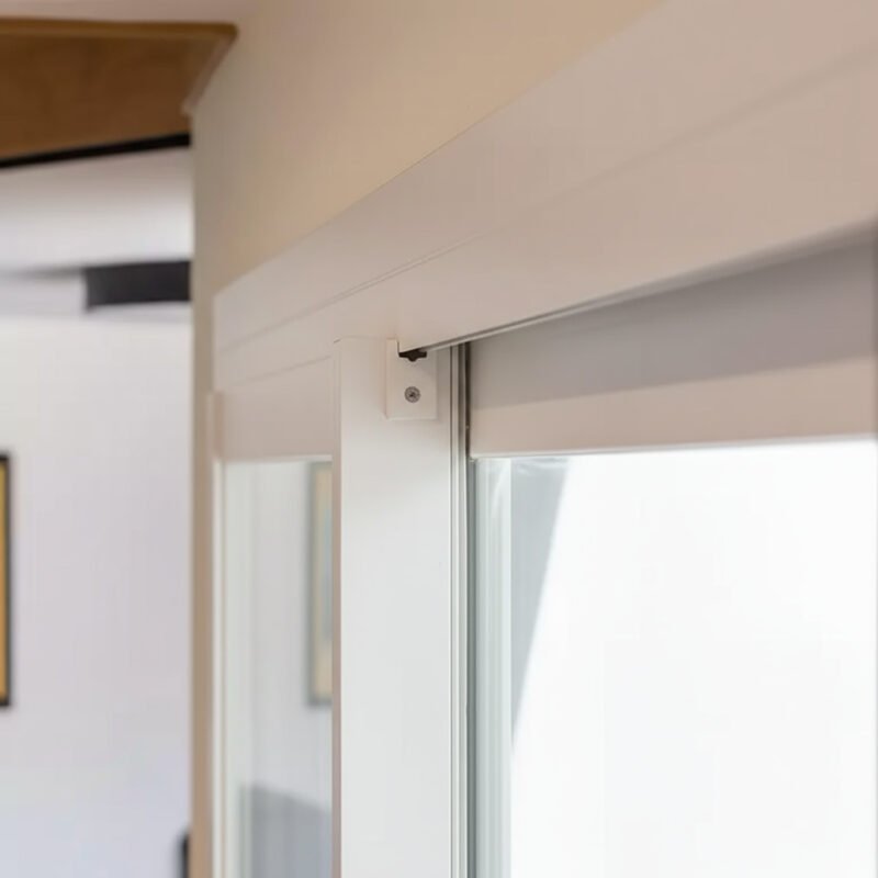 Baie vitrée coulissante PVC 6 vantaux – 3 rails zoomé Baie vitrée coulissante PVC 6 vantaux – 3 rails zoomé