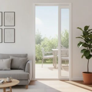 Baie vitrée coulissante à galandage PVC 2 vantaux – 2 rails dans un décore