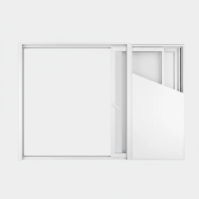 Baie vitrée coulissante à galandage PVC 2 vantaux – 2 rails ouverte