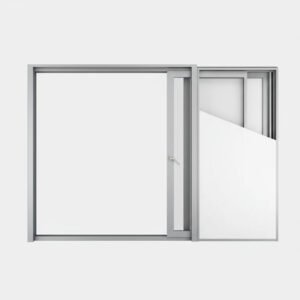 Baie vitrée coulissante à galandage aluminium 2 vantaux – 2 rails ouverte