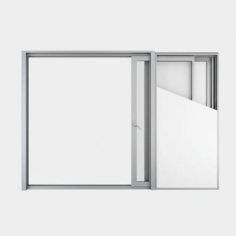 Baie vitrée coulissante à galandage aluminium 2 vantaux – 2 rails ouverte