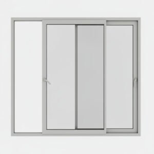 Baie vitrée coulissante aluminium 2 vantaux – 2 rails ouverte Baie vitrée coulissante aluminium 2 vantaux – 2 rails ouverte