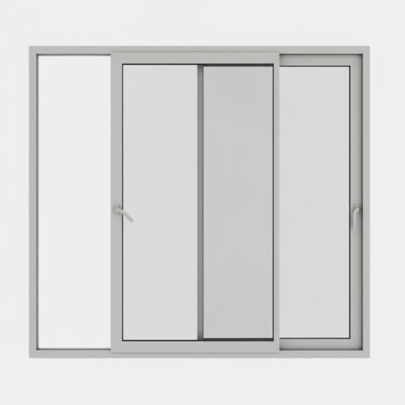 Baie vitrée coulissante aluminium 2 vantaux – 2 rails ouverte Baie vitrée coulissante aluminium 2 vantaux – 2 rails ouverte