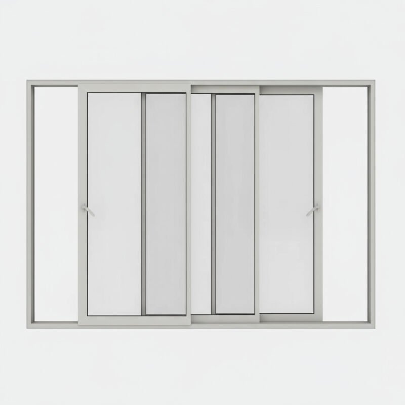 Baie vitrée coulissante aluminium 3 vantaux – 3 rails ouverte Baie vitrée coulissante aluminium 3 vantaux – 3 rails ouverte