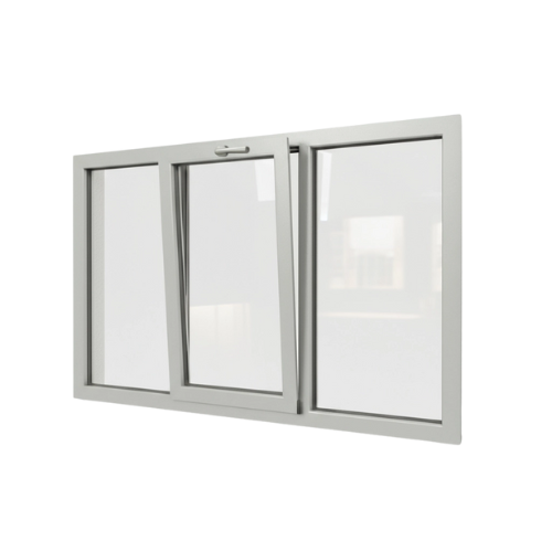 Fenêtre à soufflet central et 2 fixes latéraux, aluminium Schüco AWS 75