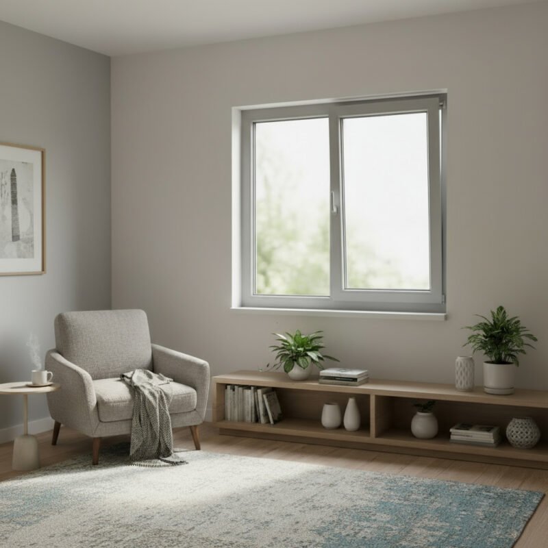 Fenêtre Aluminium 1 vantail + 1 fixe – ouverture oscillo-battante décore