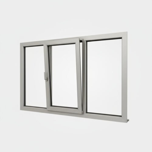 Fenêtre Aluminium 1 vantail + 2 fixes – ouverture oscillo-battante