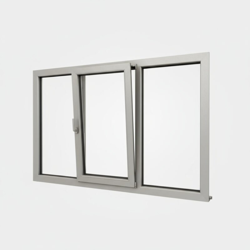 Fenêtre Aluminium 1 vantail + 2 fixes – ouverture oscillo-battante