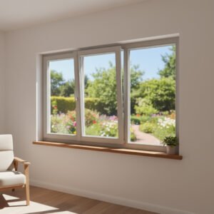 Fenêtre Aluminium 2 vantaux + 1 fixe – ouverture oscillo-battante dans un décore