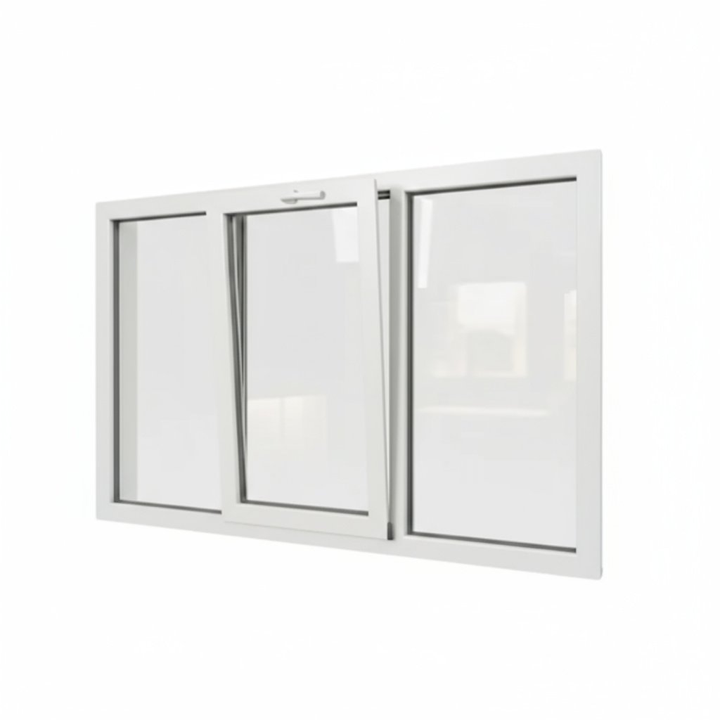 Fenêtre PVC 1 vantail + 2 fixes – soufflet