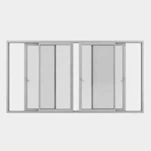 Fenêtre coulissante aluminium 4 vantaux – 2 rails ouverte Fenêtre coulissante aluminium 4 vantaux – 2 rails ouverte