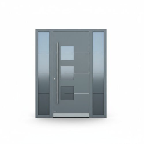 Porte d’entrée aluminium 1 vantail + 2 tierces