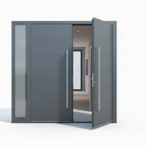 Porte d’entrée aluminium 2 vantaux + 1 tierce ouverte