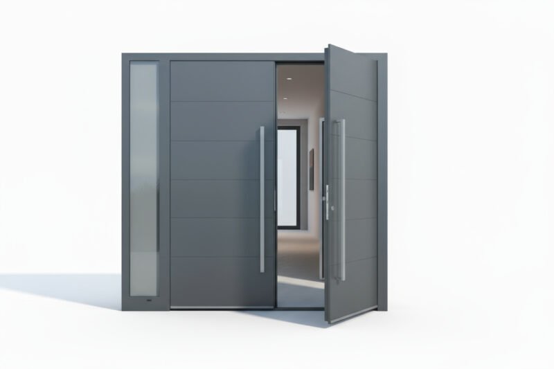 Porte d’entrée aluminium 2 vantaux + 1 tierce ouverte