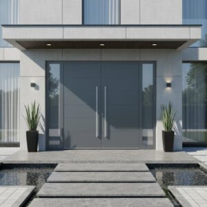 Porte d’entrée aluminium Schüco ADS 60 CH 2 vantaux + 2 tierces