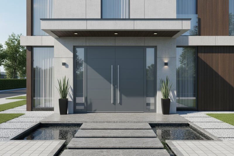 Porte d’entrée aluminium Schüco ADS 60 CH 2 vantaux + 2 tierces