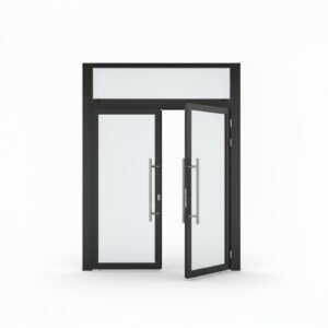 Porte d’entrée aluminium Schüco ADS 60 CH 2 vantaux + imposte