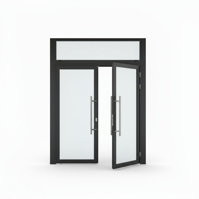 Porte d’entrée aluminium Schüco ADS 60 CH 2 vantaux + imposte