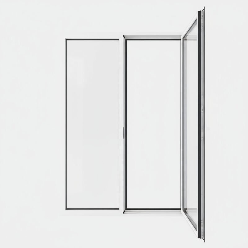Porte-fenêtre PVC 1 vantail + 1 fixe – ouverture à la française ouverte