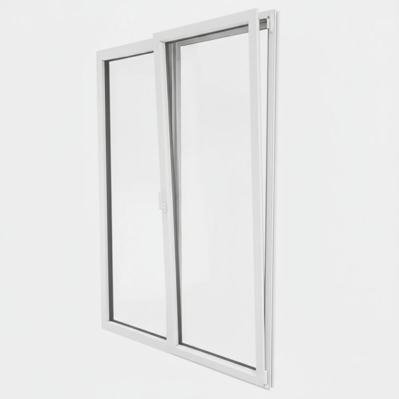 Porte-fenêtre PVC 1 vantail + 1 fixe – ouverture oscillo-battante ouverte