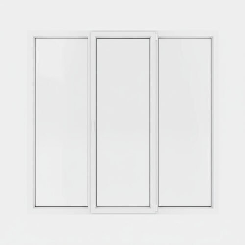 Porte-fenêtre PVC 1 vantail + 2 fixes – ouverture à la française Porte-fenêtre PVC 1 vantail + 2 fixes – ouverture à la française
