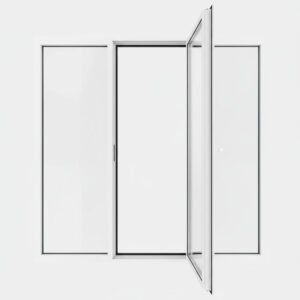 Porte-fenêtre PVC 1 vantail + 2 fixes – ouverture à la française ouverte