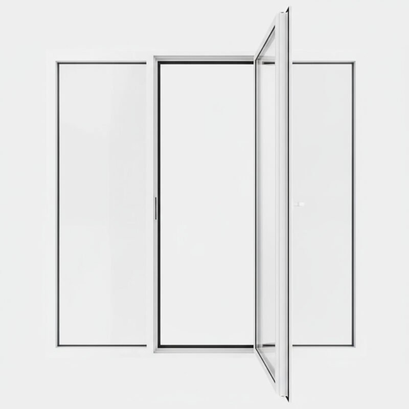 Porte-fenêtre PVC 1 vantail + 2 fixes – ouverture à la française ouverte
