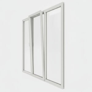 Porte-fenêtre PVC 1 vantail + 2 fixes – ouverture oscillo-battante ouverte