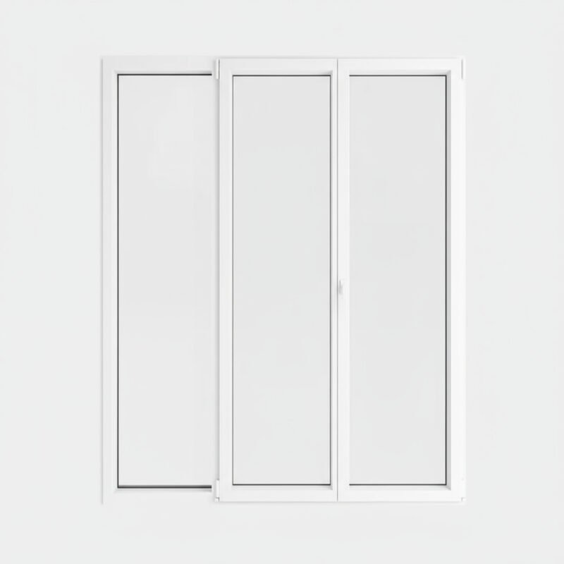 Porte-fenêtre PVC 2 vantaux + 1 fixe – ouverture à la française