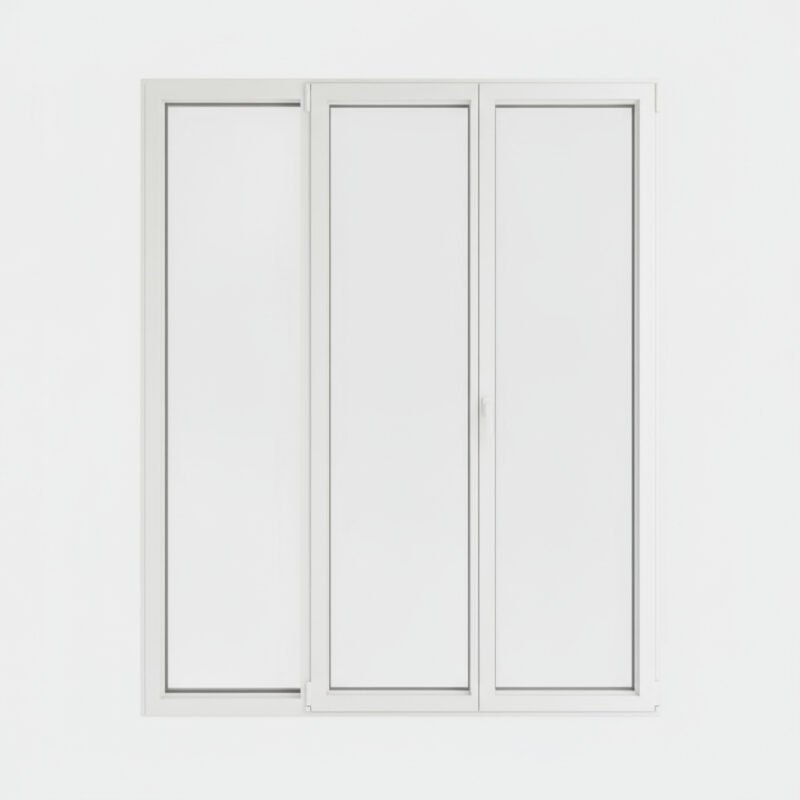 Porte-fenêtre PVC 2 vantaux + 1 fixe – ouverture oscillo-battante