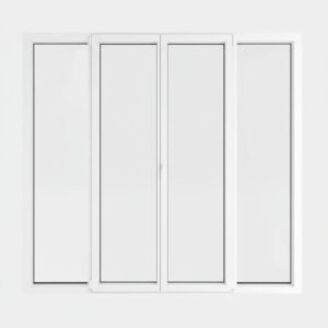 Porte-fenêtre PVC 2 vantaux + 2 fixes – ouverture à la française