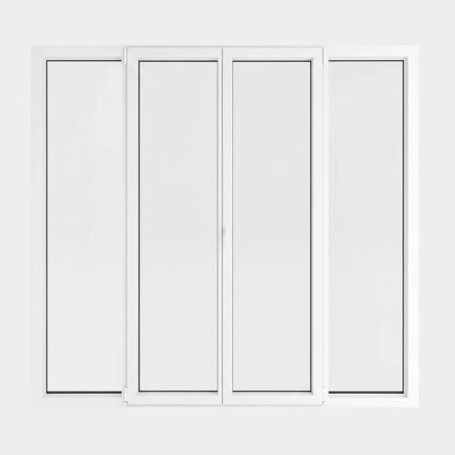 Porte-fenêtre PVC 2 vantaux + 2 fixes – ouverture à la française