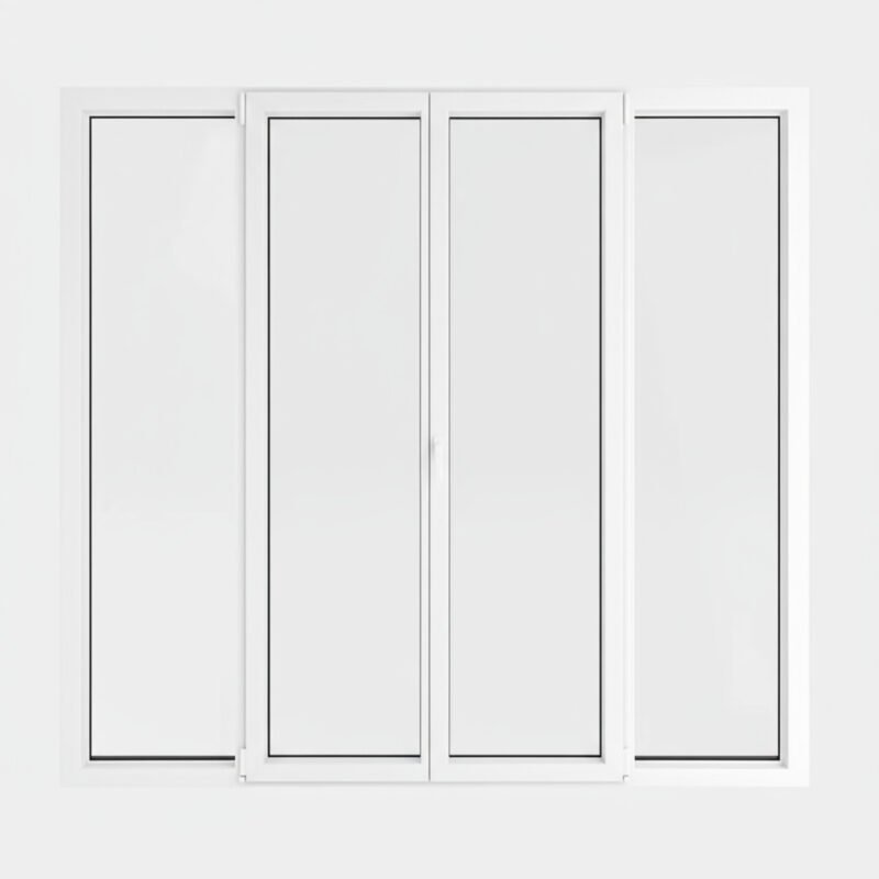Porte-fenêtre PVC 2 vantaux + 2 fixes – ouverture à la française