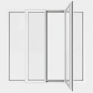 Porte-fenêtre PVC 2 vantaux + 2 fixes – ouverture à la française ouverte