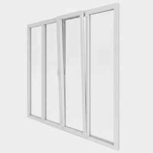 Porte-fenêtre PVC 2 vantaux + 2 fixes – ouverture oscillo-battante ouverte