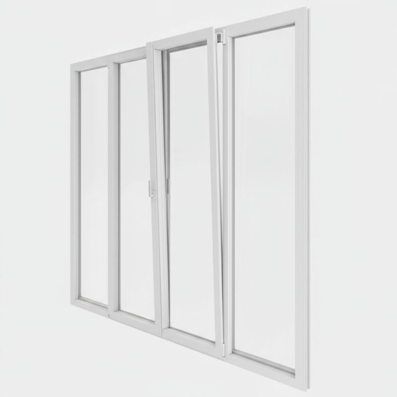 Porte-fenêtre PVC 2 vantaux + 2 fixes – ouverture oscillo-battante ouverte