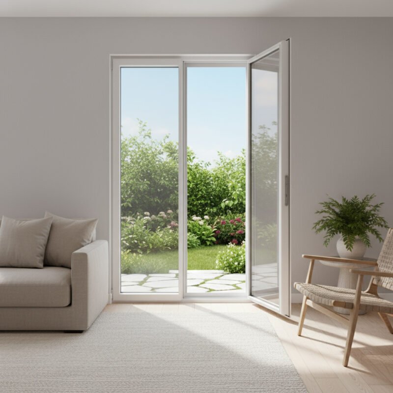 Porte-fenêtre PVC 2 vantaux – ouverture à la française dans un décore