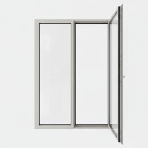 Porte-fenêtre alu 1 vantail + 1 fixe – ouverture à la française ouverte