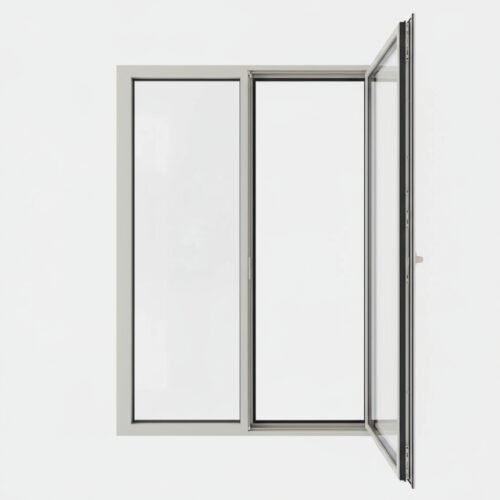 Porte-fenêtre alu 1 vantail + 1 fixe – ouverture à la française ouverte