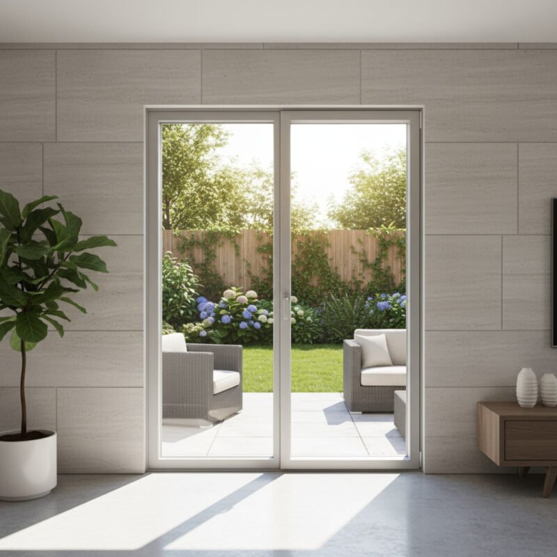 Porte-fenêtre alu 1 vantail + 1 fixe – ouverture oscillo-battante dans un décore