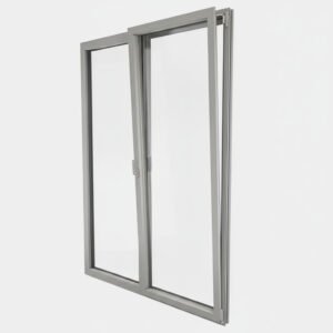 Porte-fenêtre alu 1 vantail + 1 fixe – ouverture oscillo-battante ouverte