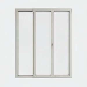 Porte-fenêtre alu 2 vantaux + 1 fixe – ouverture à la française