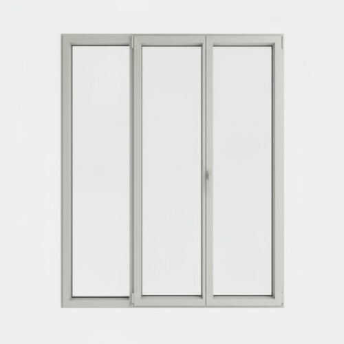 Porte-fenêtre alu 2 vantaux + 1 fixe – ouverture à la française