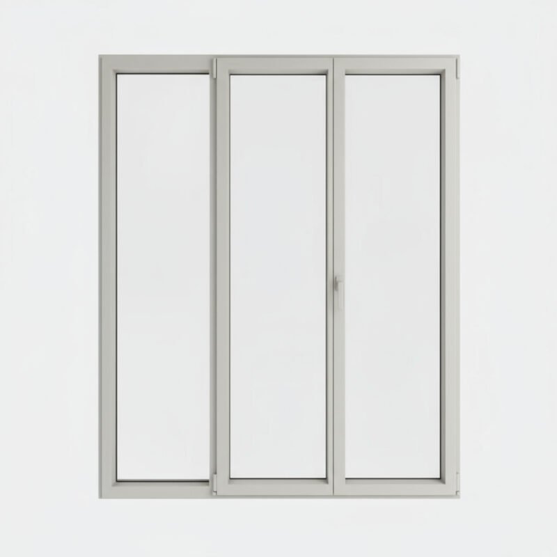 Porte-fenêtre alu 2 vantaux + 1 fixe – ouverture à la française