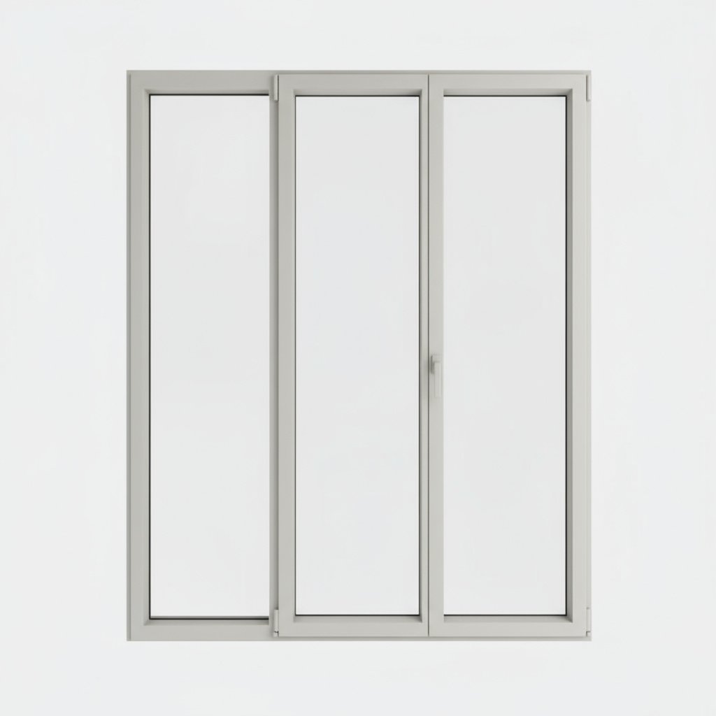 Porte-fenêtre alu 2 vantaux + 1 fixe – ouverture à la française