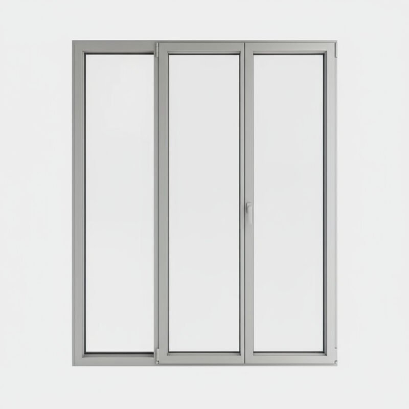 Porte-fenêtre alu 2 vantaux + 1 fixe – ouverture oscillo-battante