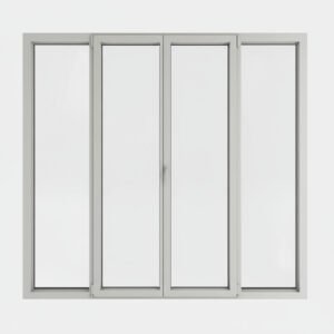 Porte-fenêtre alu 2 vantaux + 2 fixes – ouverture à la française